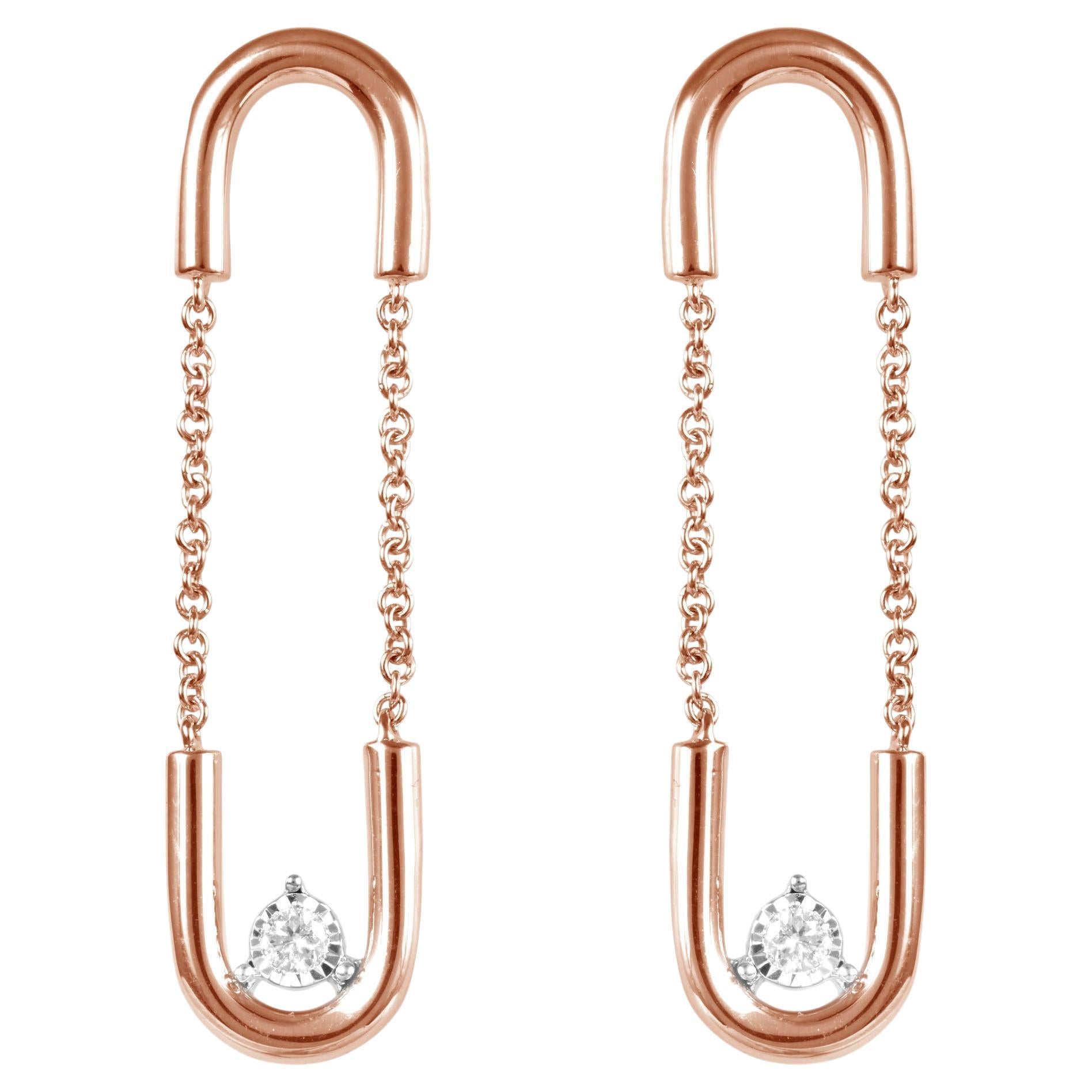 14K Rose Gold Paperclip Dangling Diamond Earrings