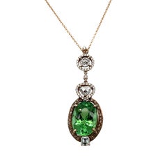GIA Certified Paraiba Tourmaline and Old Mine Cut Diamond Pendant Necklace