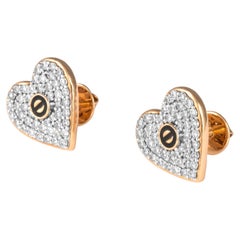 14K Rose Gold Pavé Diamant Herz Ohrstecker mit geschwärztem Zentrum Detail