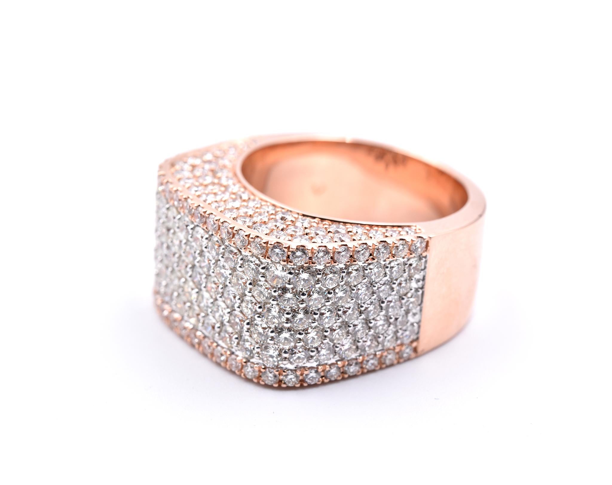 Round Cut 14 Karat Rose Gold Pave Diamond Ring