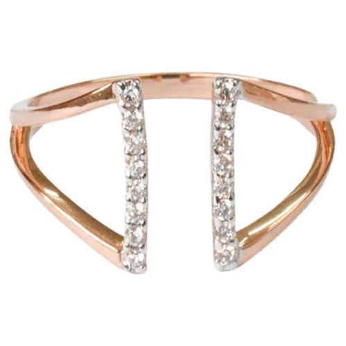 14k Rose Gold Pave Diamond Two Bar Open Ring Unique Parallel Bar Ring