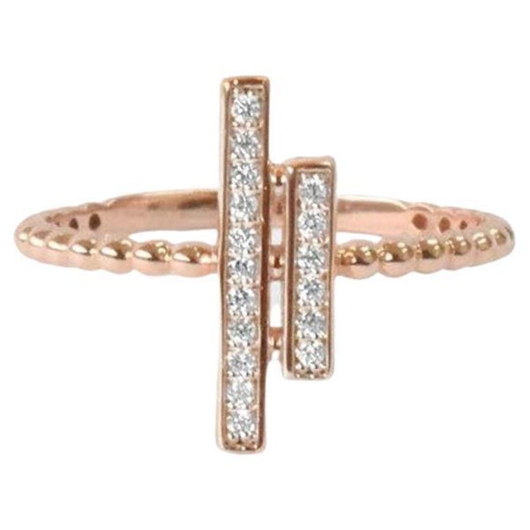 For Sale:  14k Rose Gold Pave Diamond Two Bar Ring Parallel Bar Ring Diamond Bar Ring
