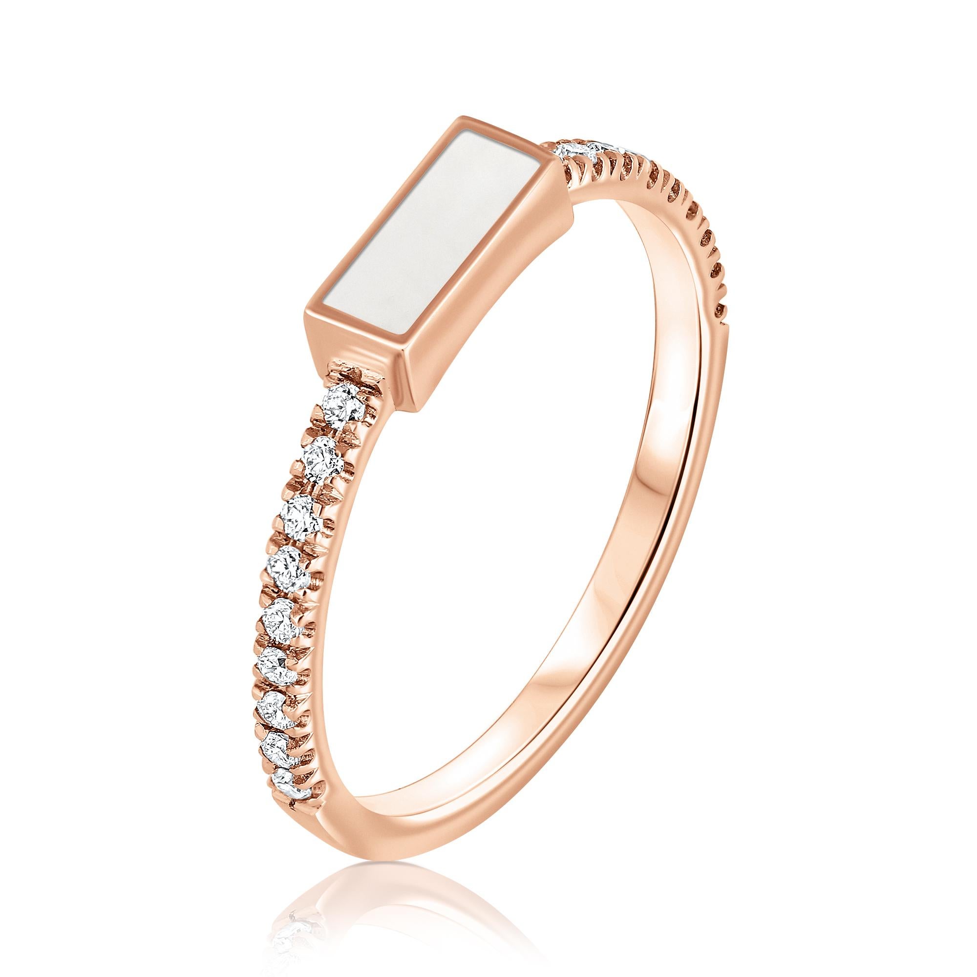 For Sale:  14K Rose Gold Pave Diamond White Enamel Rectangle Ring, Shlomit Rogel 2