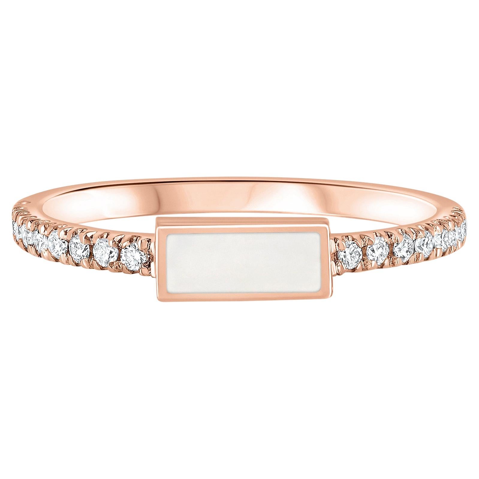 For Sale:  14K Rose Gold Pave Diamond White Enamel Rectangle Ring, Shlomit Rogel