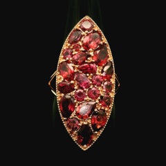 14k Rose Gold Pave Set Garnet Mosaic Platter Navette Marquise Shape Large Ring