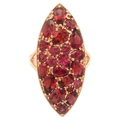 14k Rose Gold Pave Set Garnet Mosaic Platter Navette Marquise Shape Large Ring