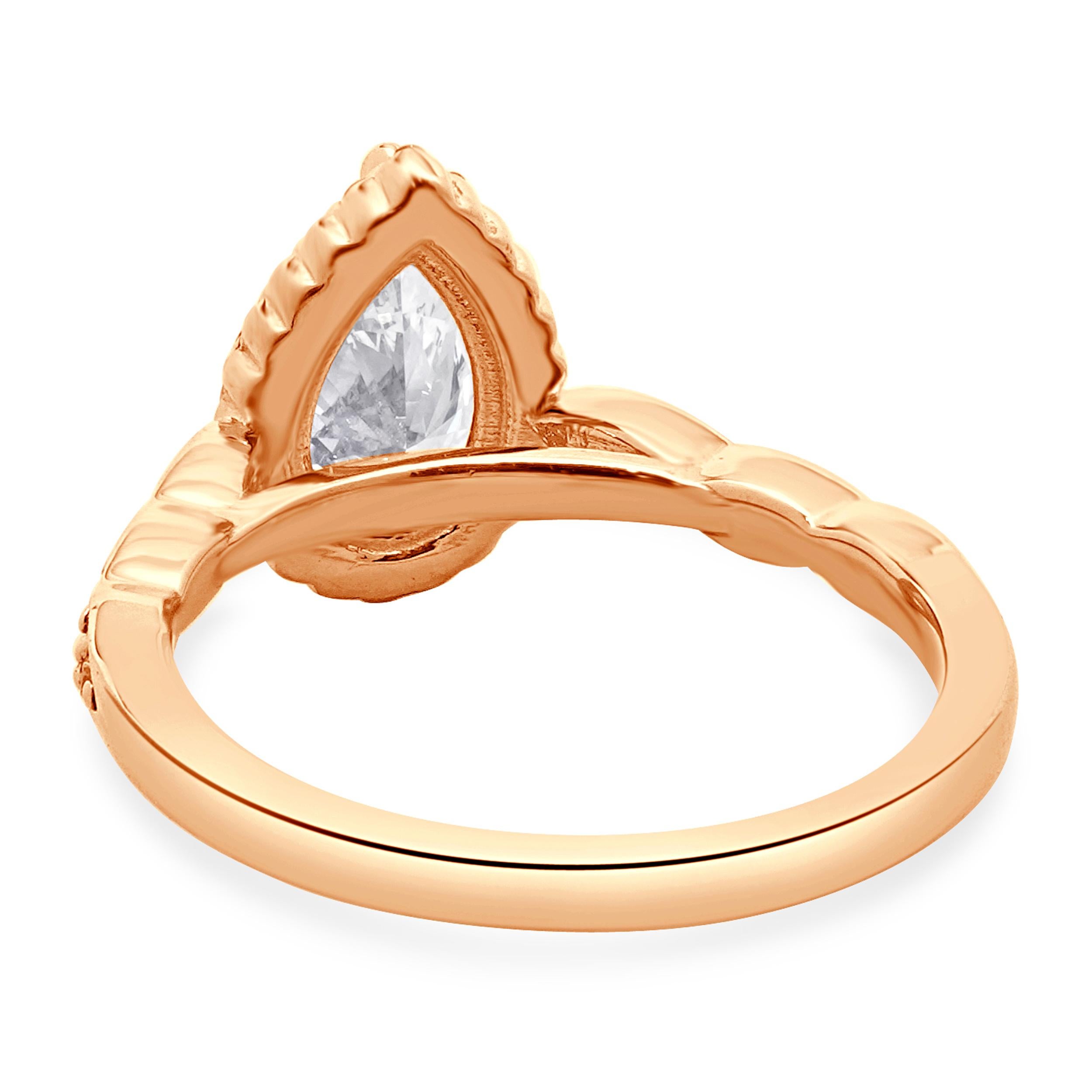 14k Rose Gold Pear Cut Diamond Engagement Ring In Excellent Condition For Sale In Scottsdale, AZ