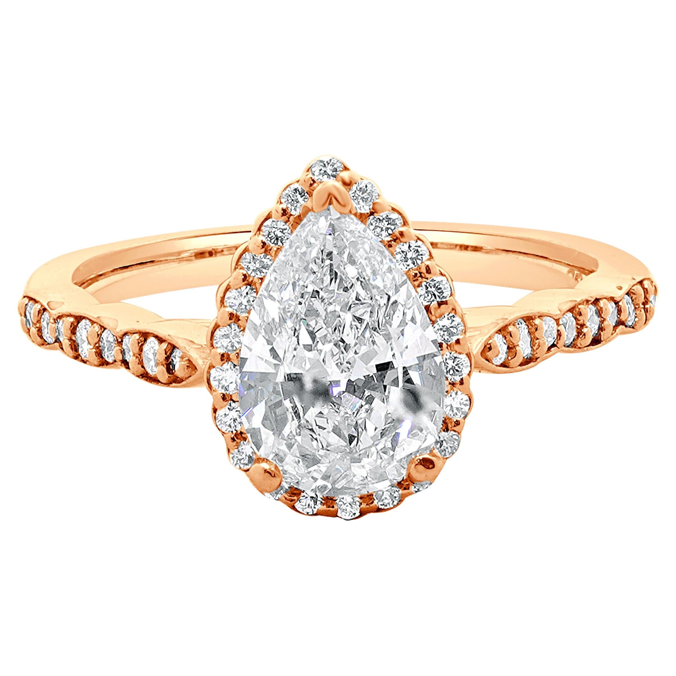 14k Rose Gold Pear Cut Diamond Engagement Ring For Sale