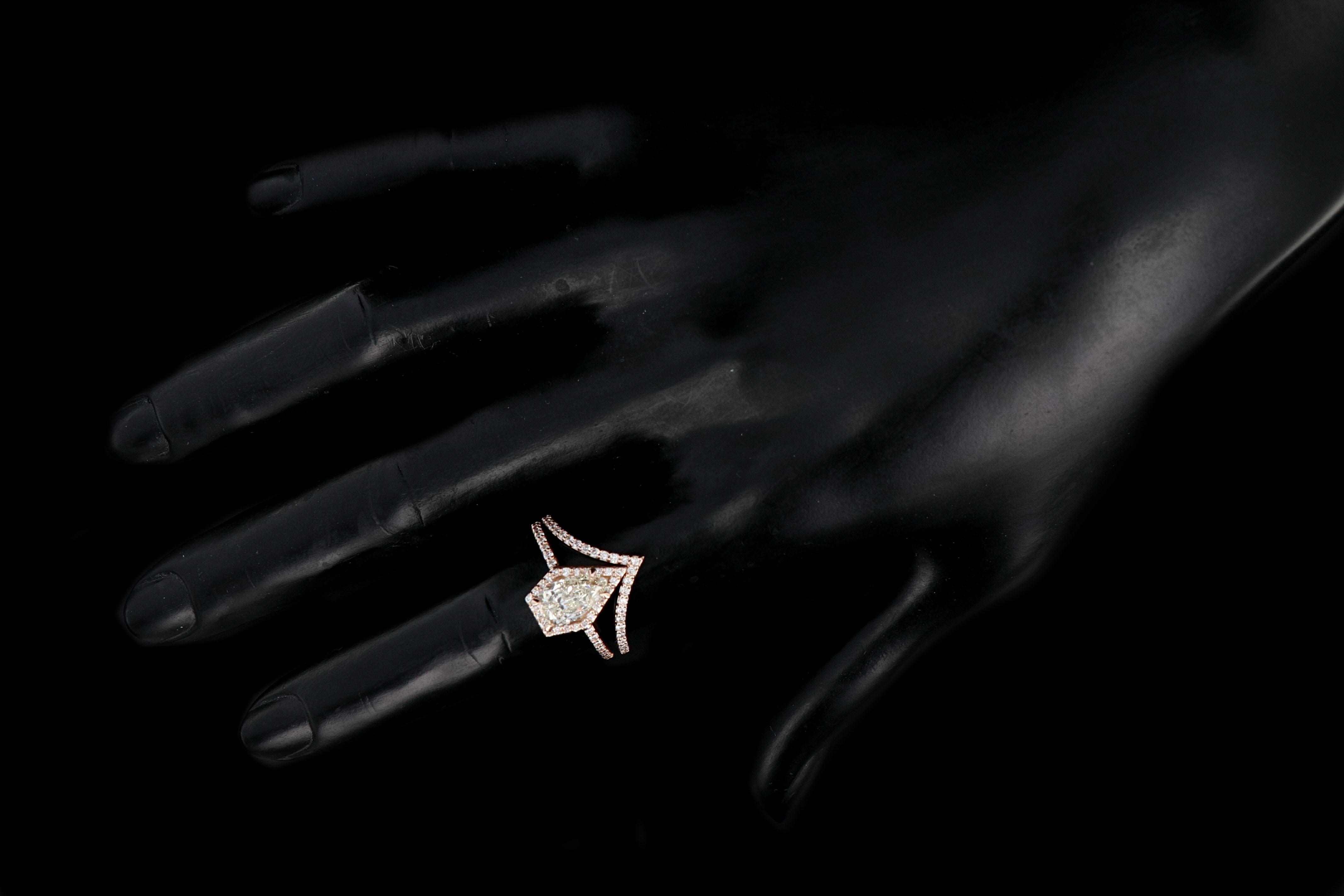 14 Karat Gold Pear Diamond Halo Engagement Ring with Matching Jacket Band Set 1