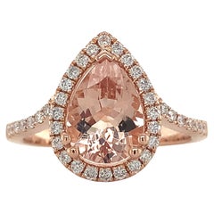 14k Rose Gold Pear Shape Morganite W/ Round White Diamond Halo Ring Size 7.25