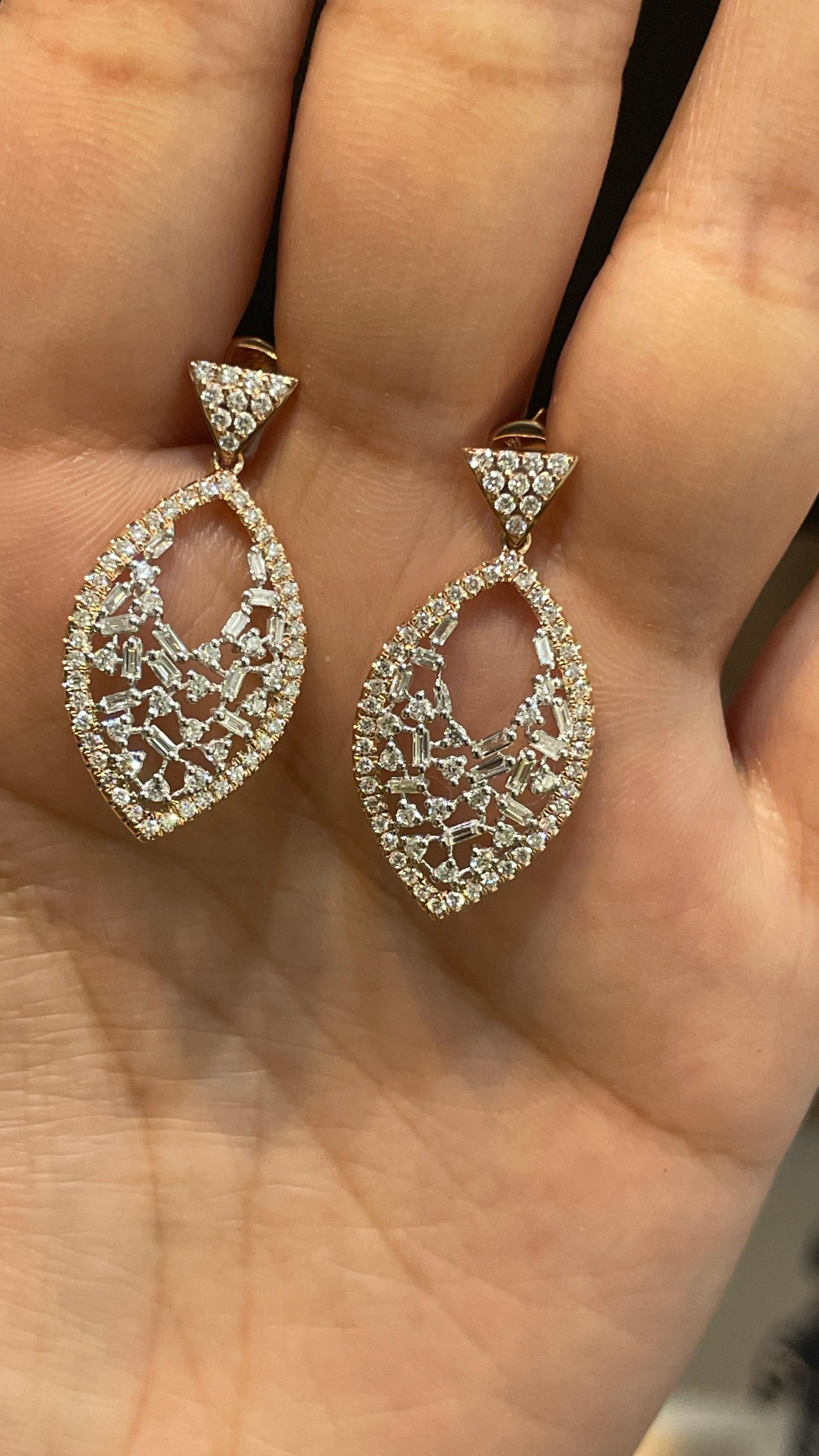 Modern 14k Rose Gold Diamond Fish Dangle Earrings for Women For Sale