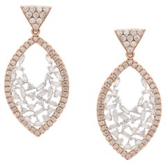 Boucles d'oreilles pendantes en or rose 14k avec poisson et diamants pour femmes