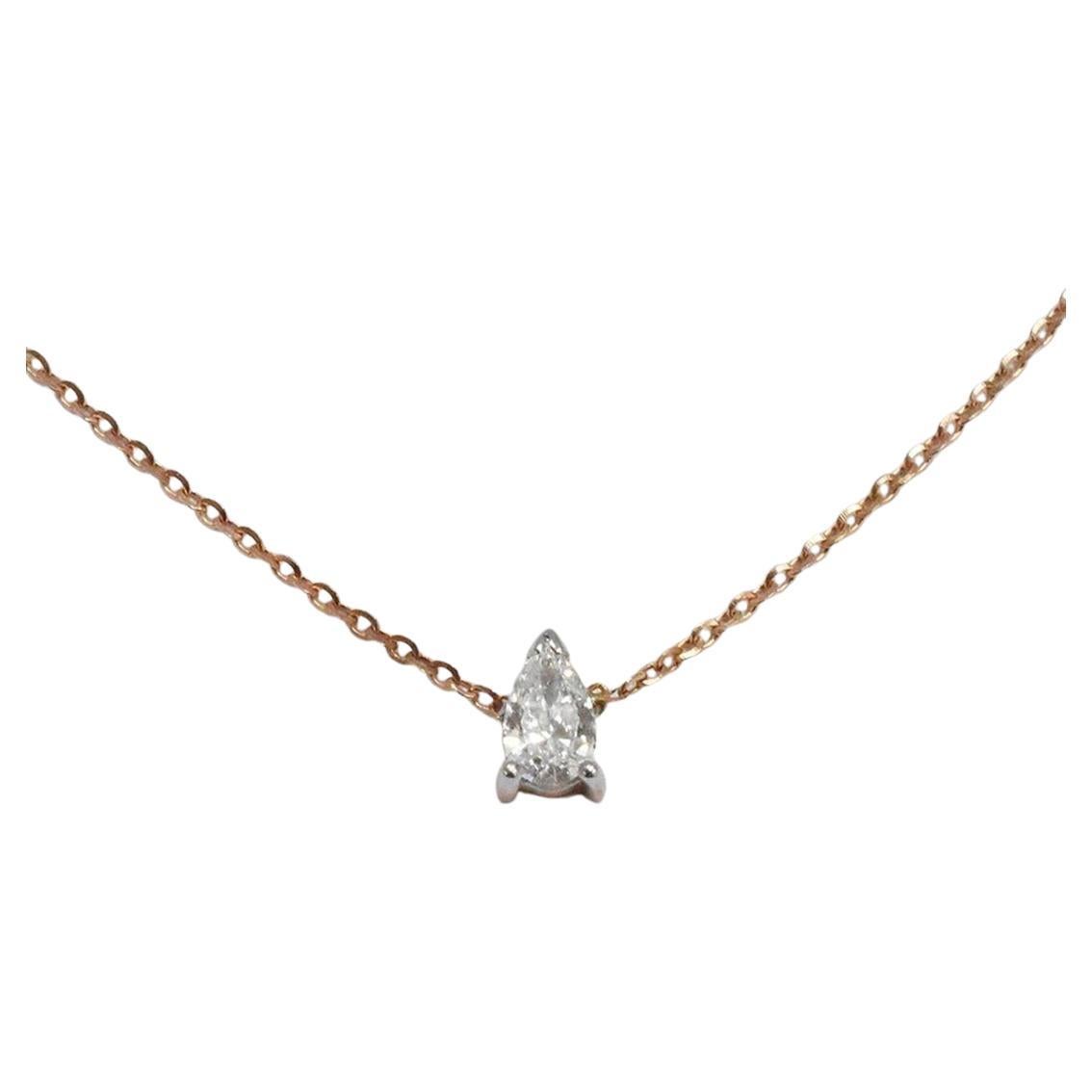 14k Rose Gold Pear Shaped Diamond Necklace Diamond Solitaire Layering Necklace