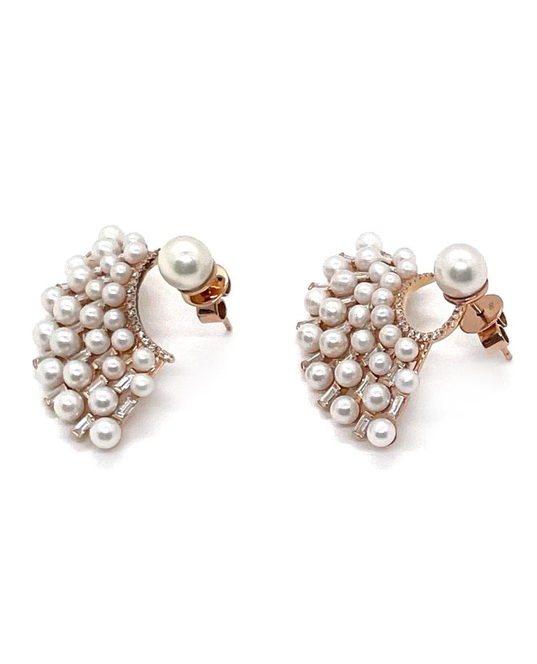 14K Rose Gold Pearl Earrings with Diamonds For Sale at 1stDibs — free download