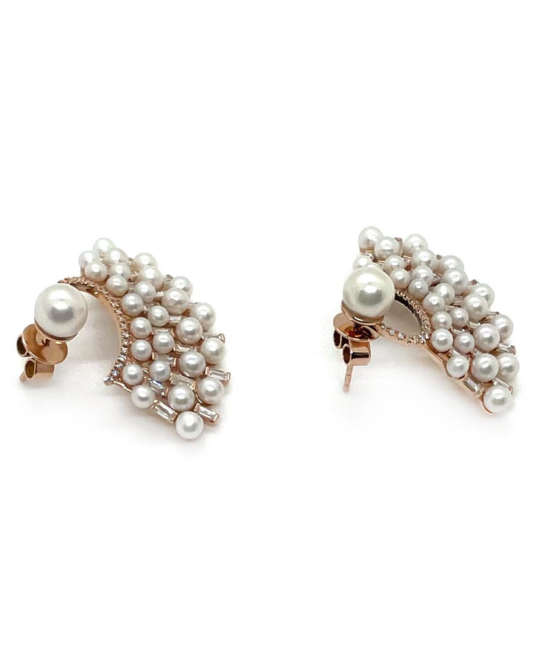 14K Rose Gold Pearl Earrings with Diamonds For Sale at 1stDibs — free download