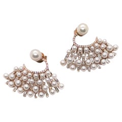 14K Rose Gold Pearl Earrings with Diamonds