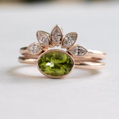 14K Rose Gold Peridot Diamond Ring Set
