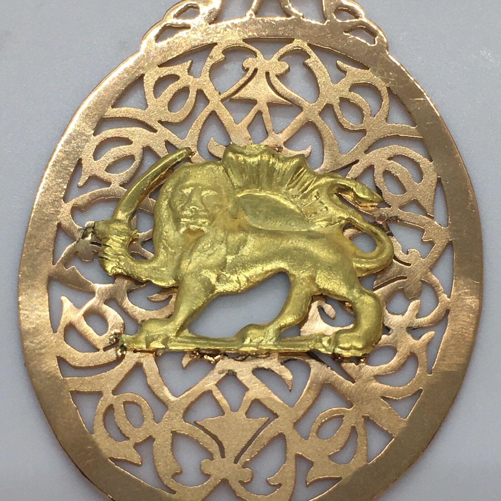 Modern 14k Rose Gold Persian Iranian Lion Filigree Necklace Pendant Charm 10.9 Gram USA For Sale