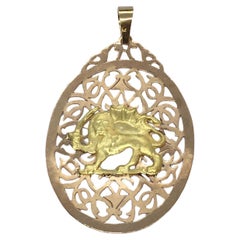 Collier pendentif lion persan iranien filigrane en or rose 14 carats, 10,9 grammes, États-Unis