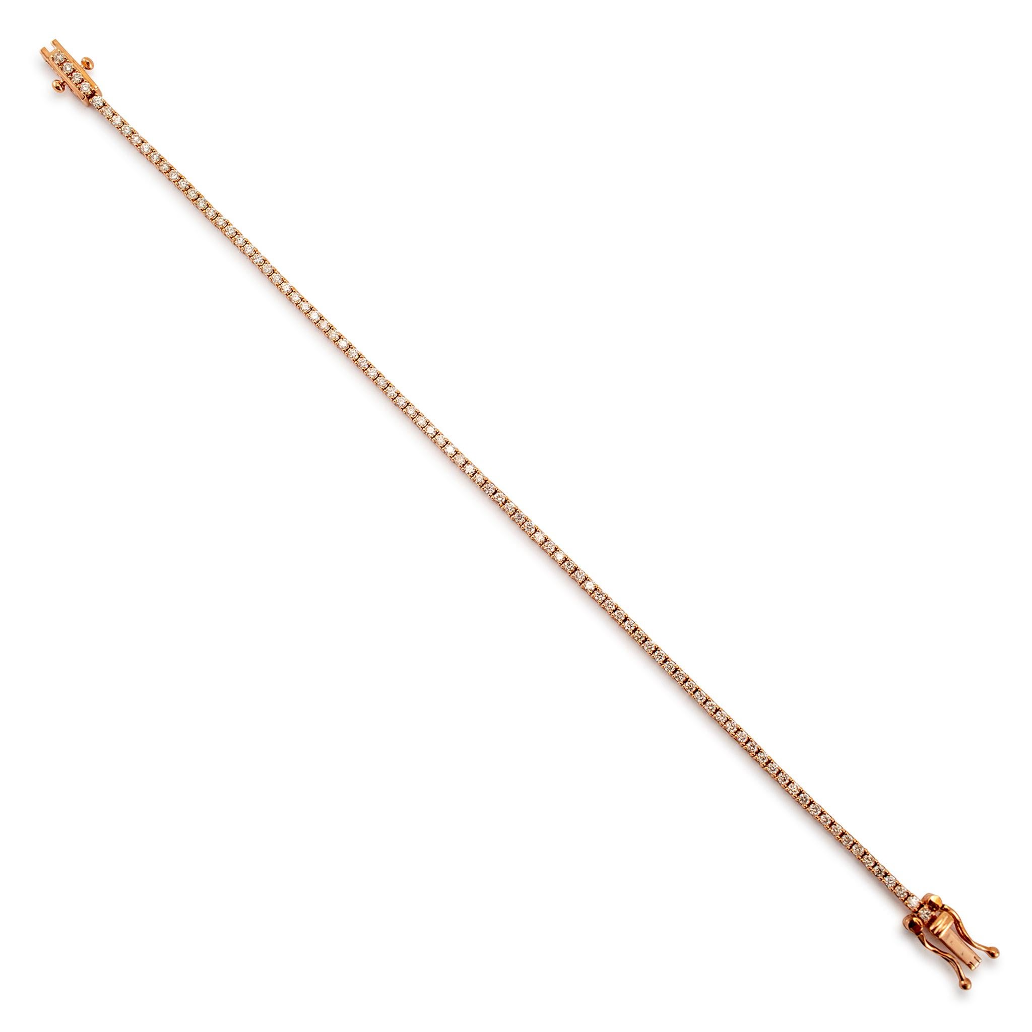 Petite or rose 14 carats 1,13 carat Bracelet tennis en diamants Excellent état - En vente à Houston, TX