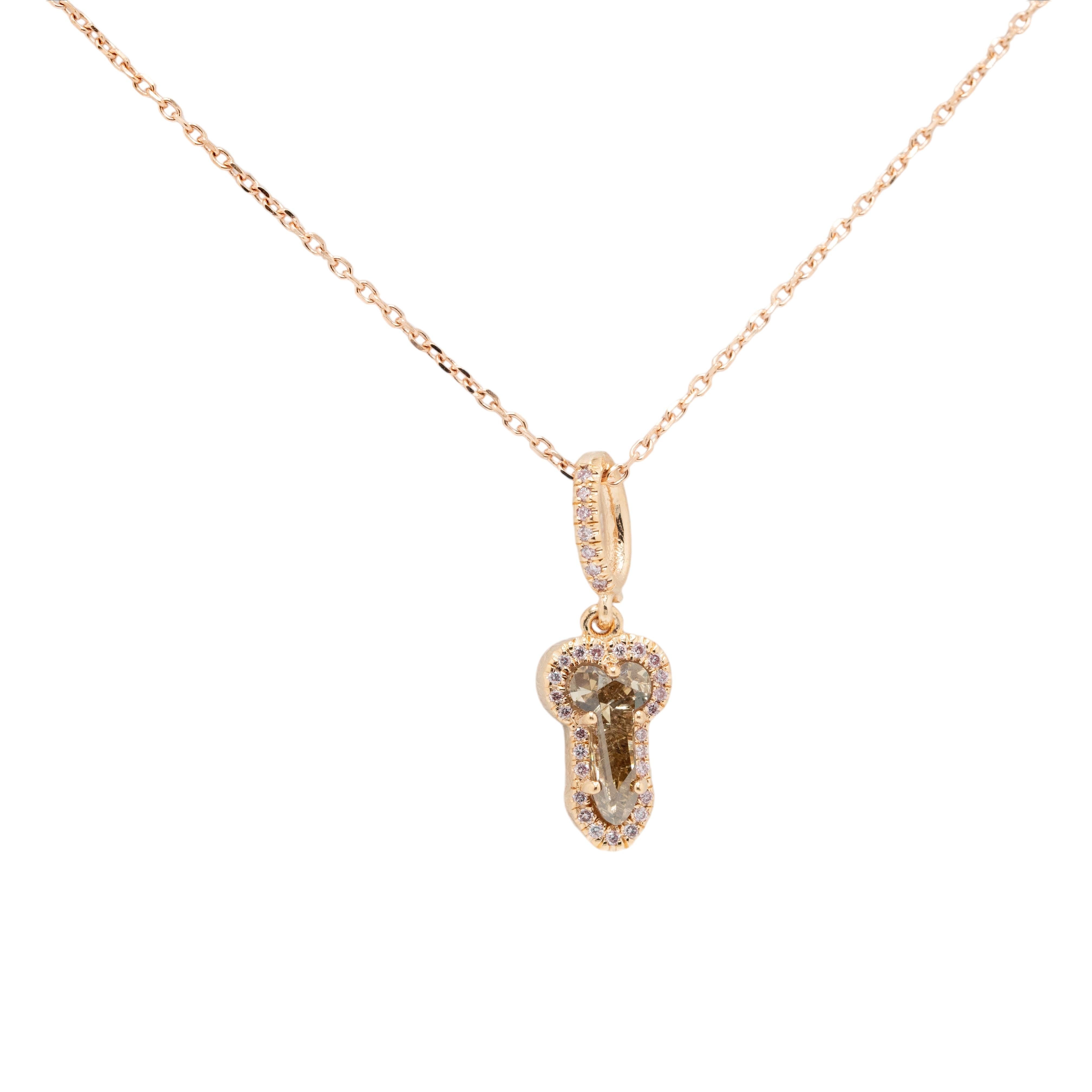 Mixed Cut 14k Rose Gold Phallic Diamond Pendant Necklace For Sale