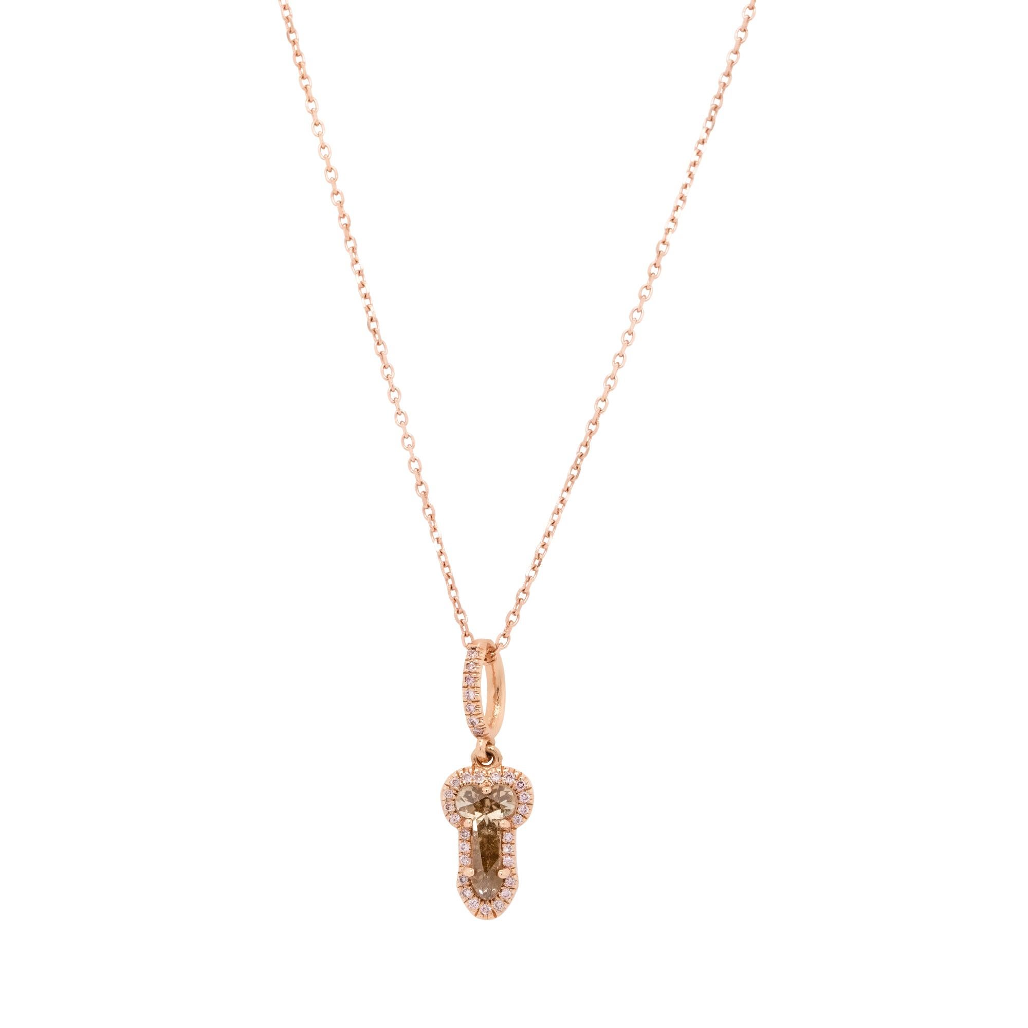 14k Rose Gold Phallic Diamond Pendant Necklace For Sale 4