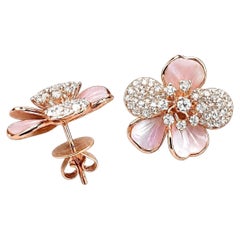 14K Rose Gold Rosa Perlmutt und 1,63ct Diamant Blumenohrringe
