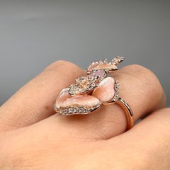 14K Rose Gold Rosa Perlmutt & Diamant Ring - 0.64CT G/VS2