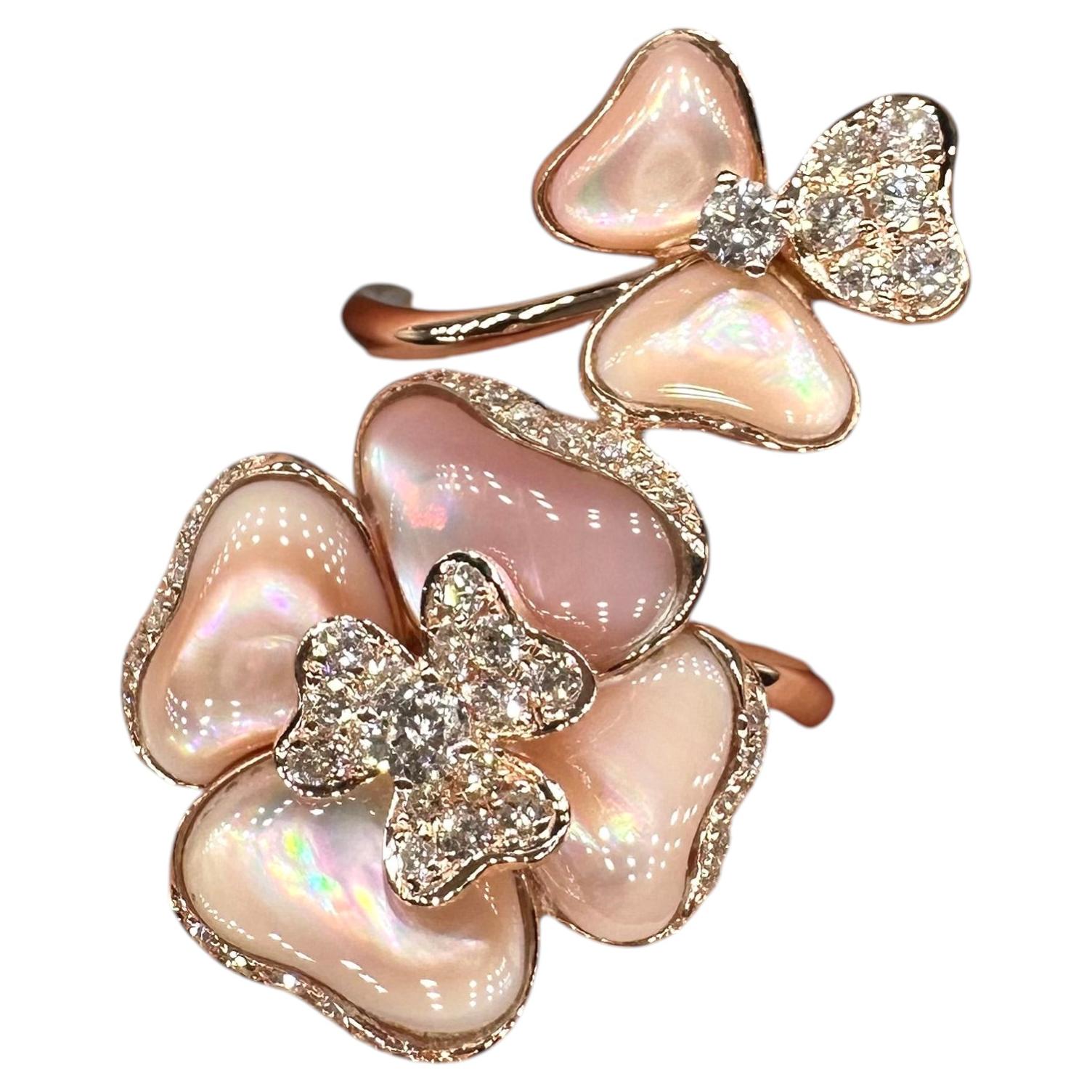 14K Rose Gold Pink Mother of Pearl & Diamond Ring – 0.64CT G/VS2