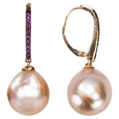 14K Rose Gold Pink Pearl & Amethyst Earrings 8.9g