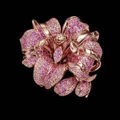 Bague cocktail "The Blushing Bloom" en or rose 14K avec saphir rose et fleurs