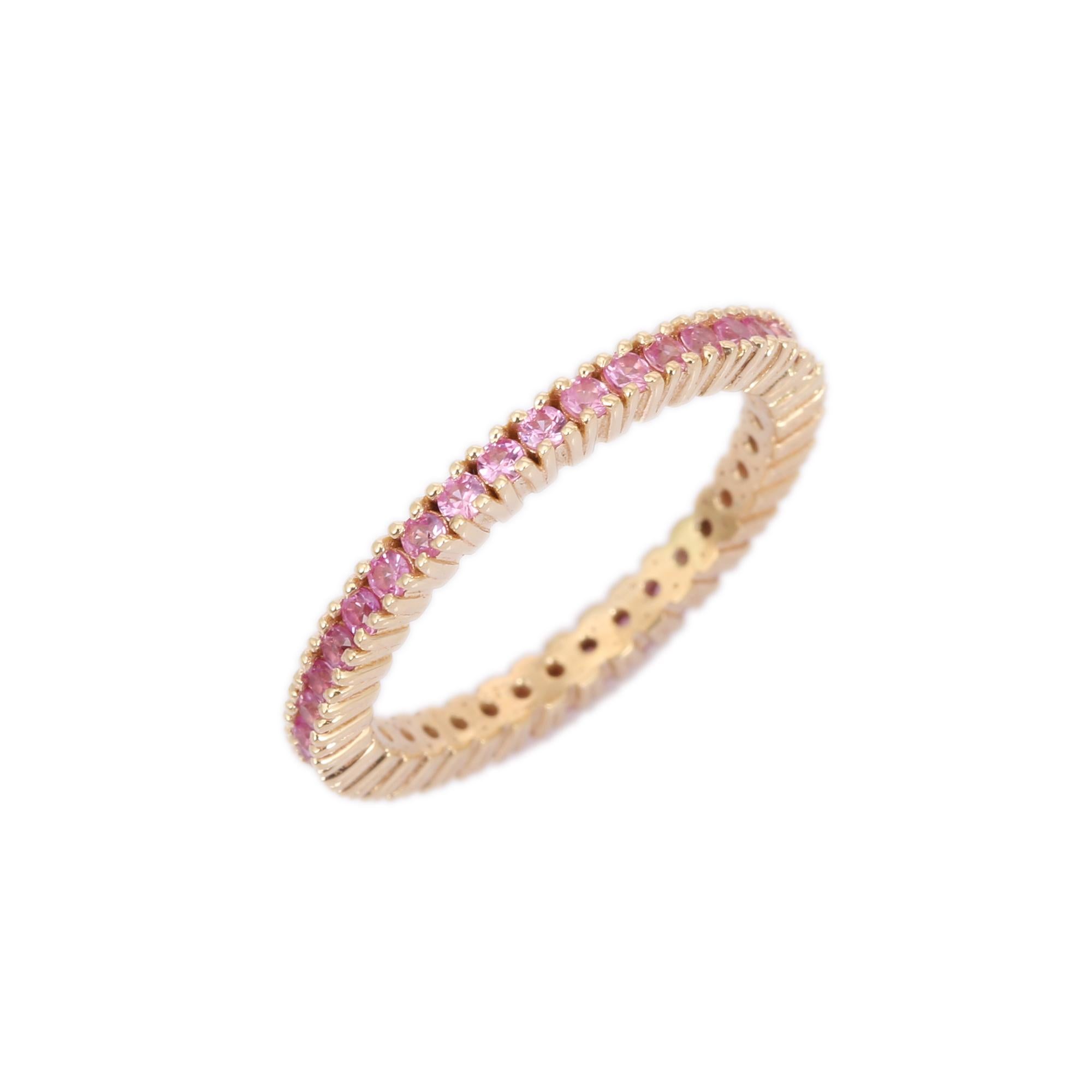 For Sale:  14K Rose Gold Pink Sapphire Full Eternity Band 6