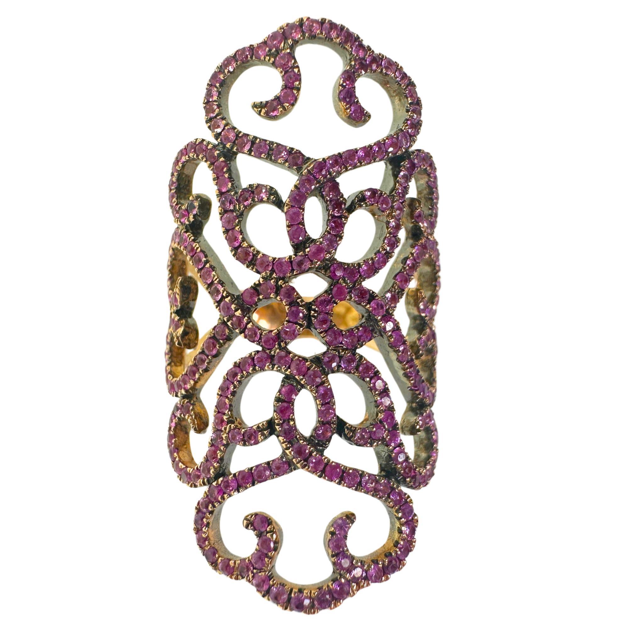 Ring aus 14 Karat Roségold mit rosa Saphiren Damen