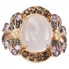 14k Rose Gold Pink Sapphire, Smoky Quartz, Diamond, and Rose Quartz Bow Ring