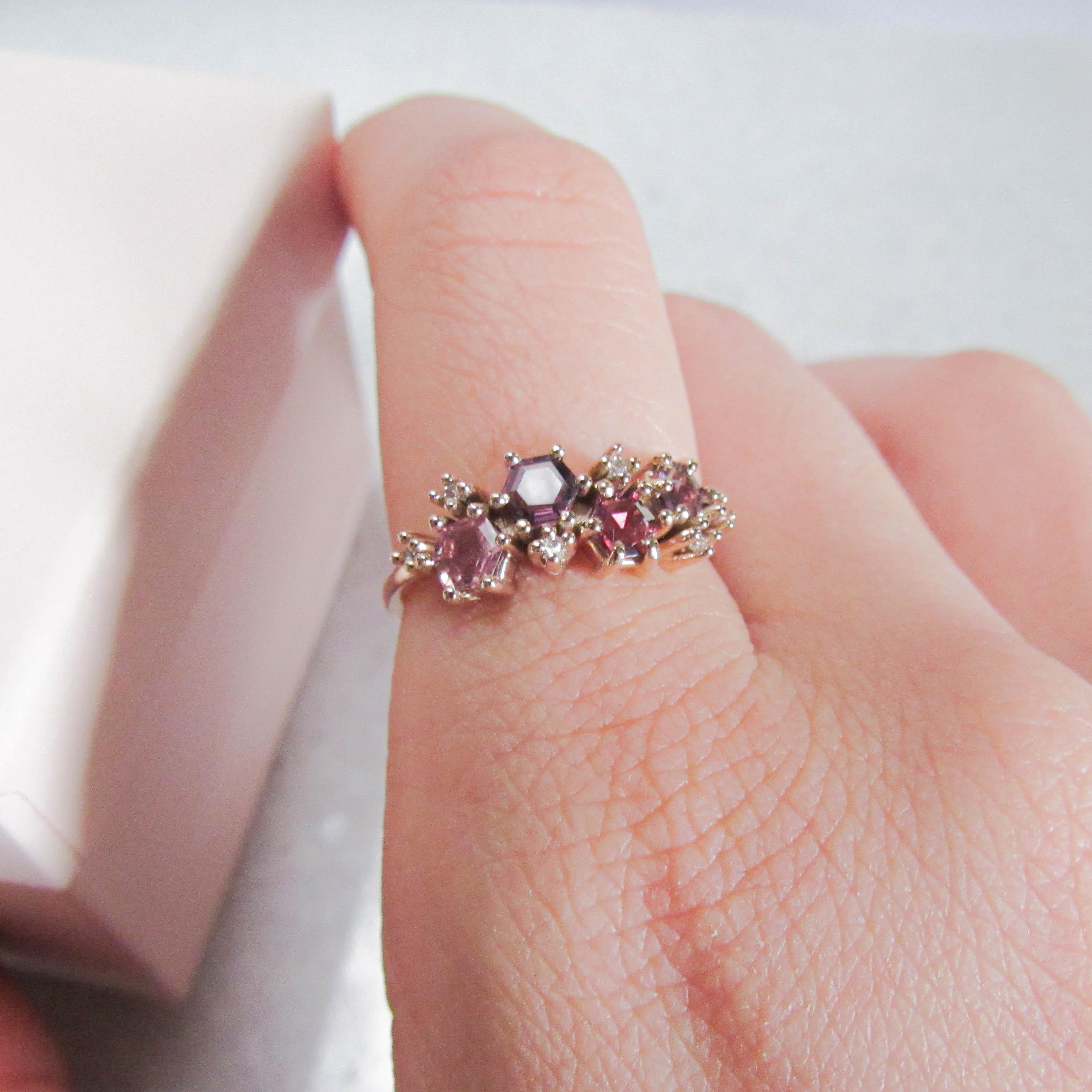 14 Karat Rose Gold Pink to Purple Spinels and Diamonds Ring In New Condition In San Pedro Garza Garcia, Nuevo Leon