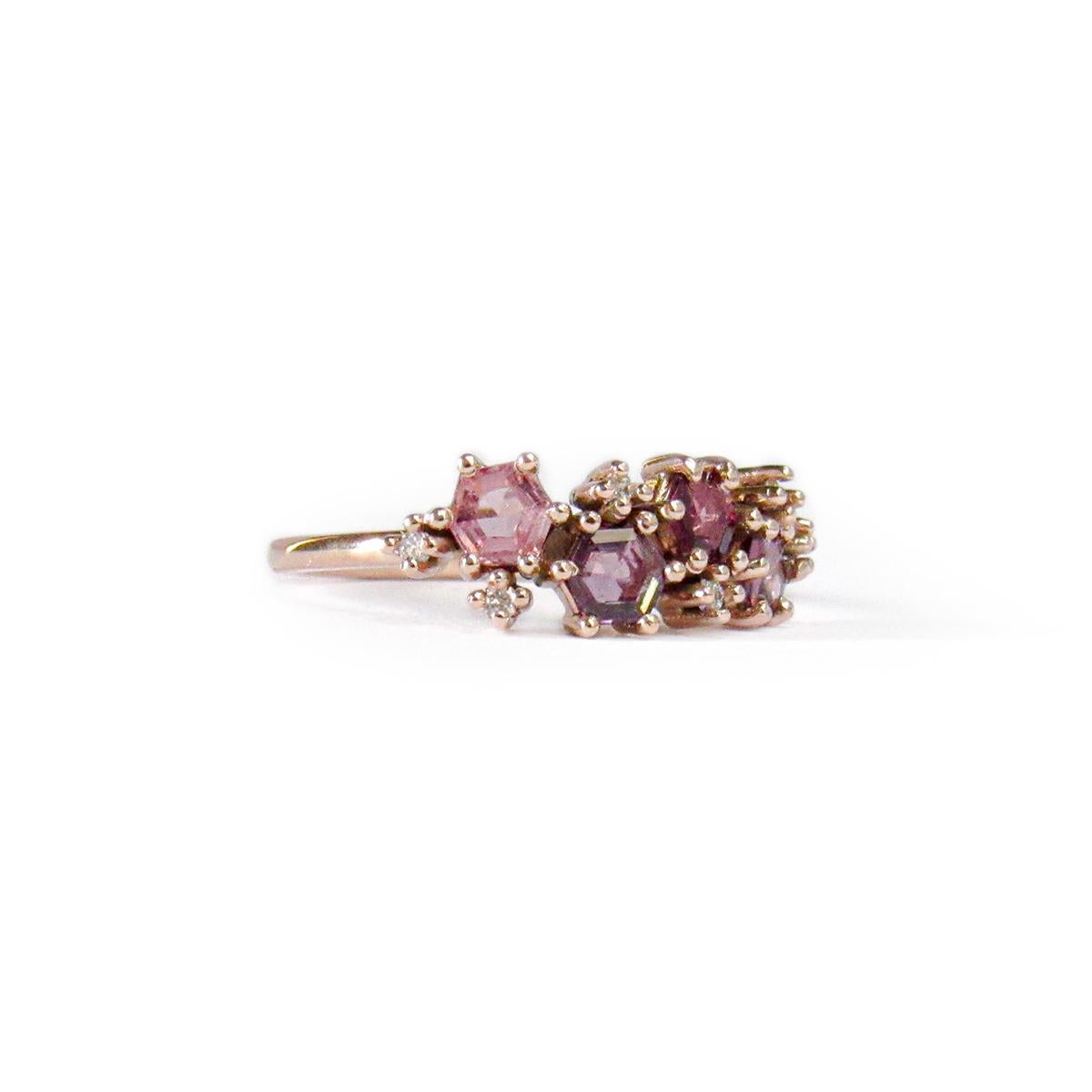 Women's 14 Karat Rose Gold Pink to Purple Spinels and Diamonds Ring
