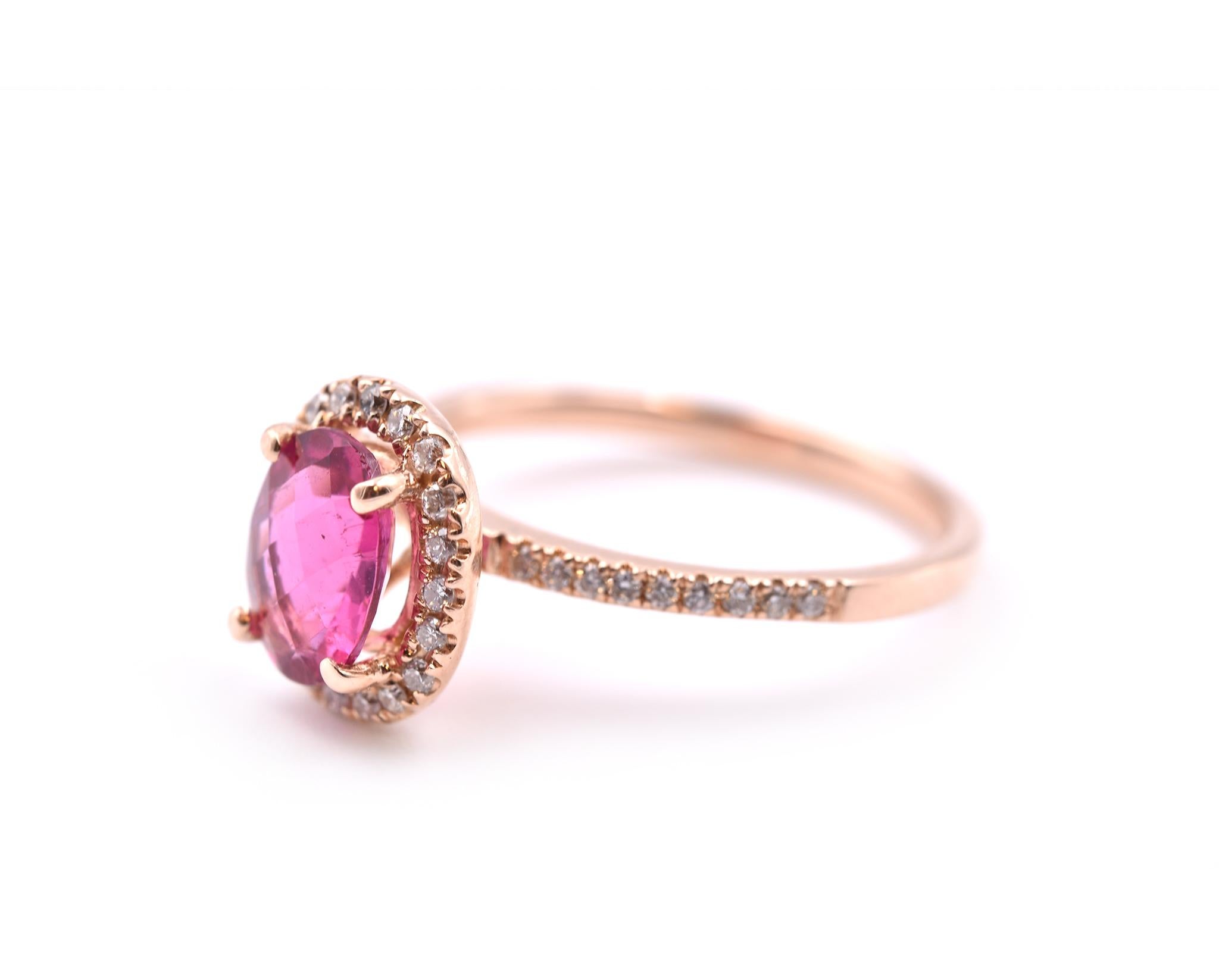 Oval Cut 14 Karat Rose Gold Pink Tourmaline and Diamond Ring