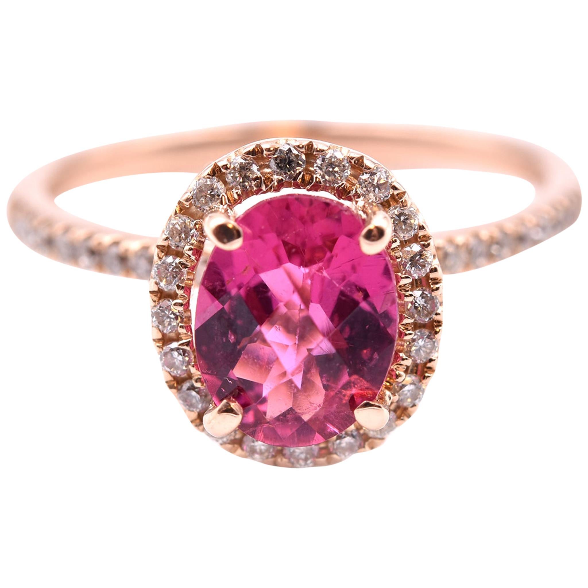 14 Karat Rose Gold Pink Tourmaline and Diamond Ring