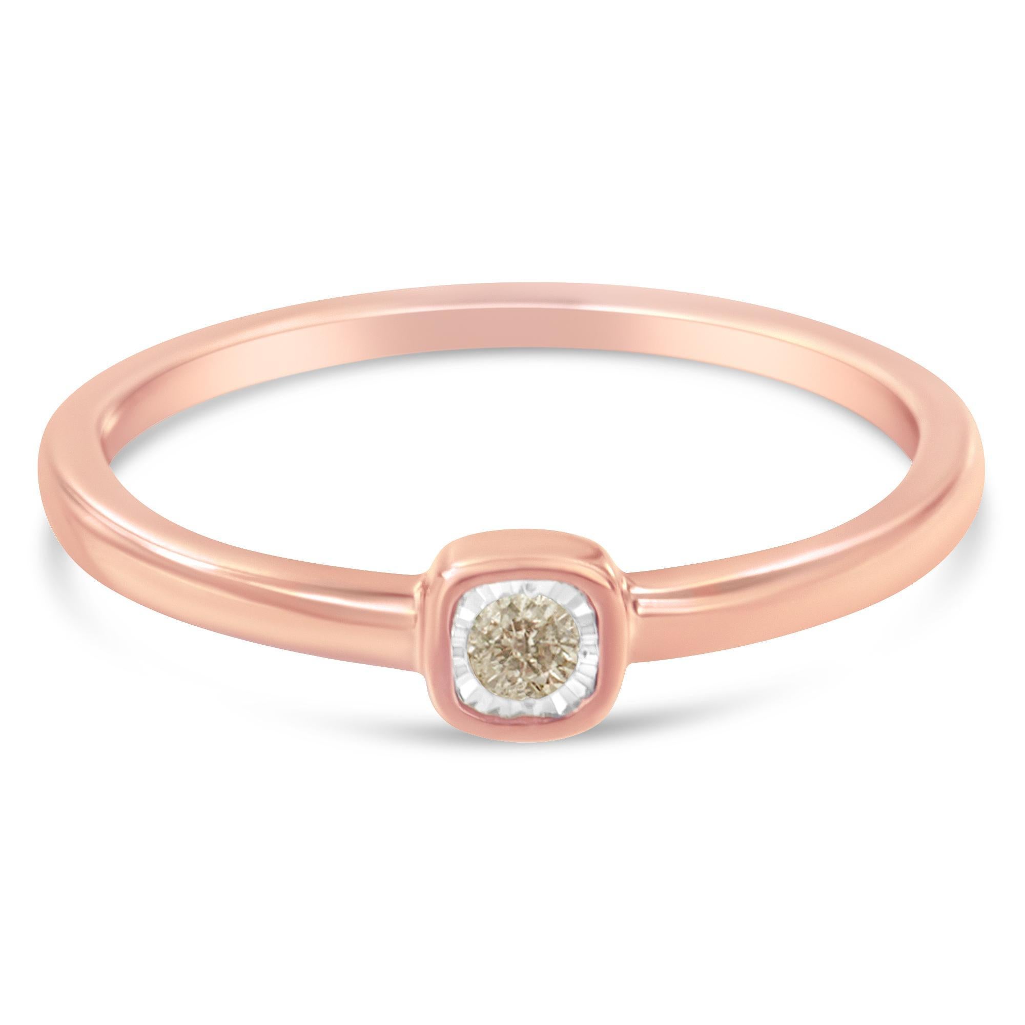 14K Rose Gold plattiert .925 Sterling Silber 1/20 Karat Diamant Versprechen Ring (Rundschliff) im Angebot