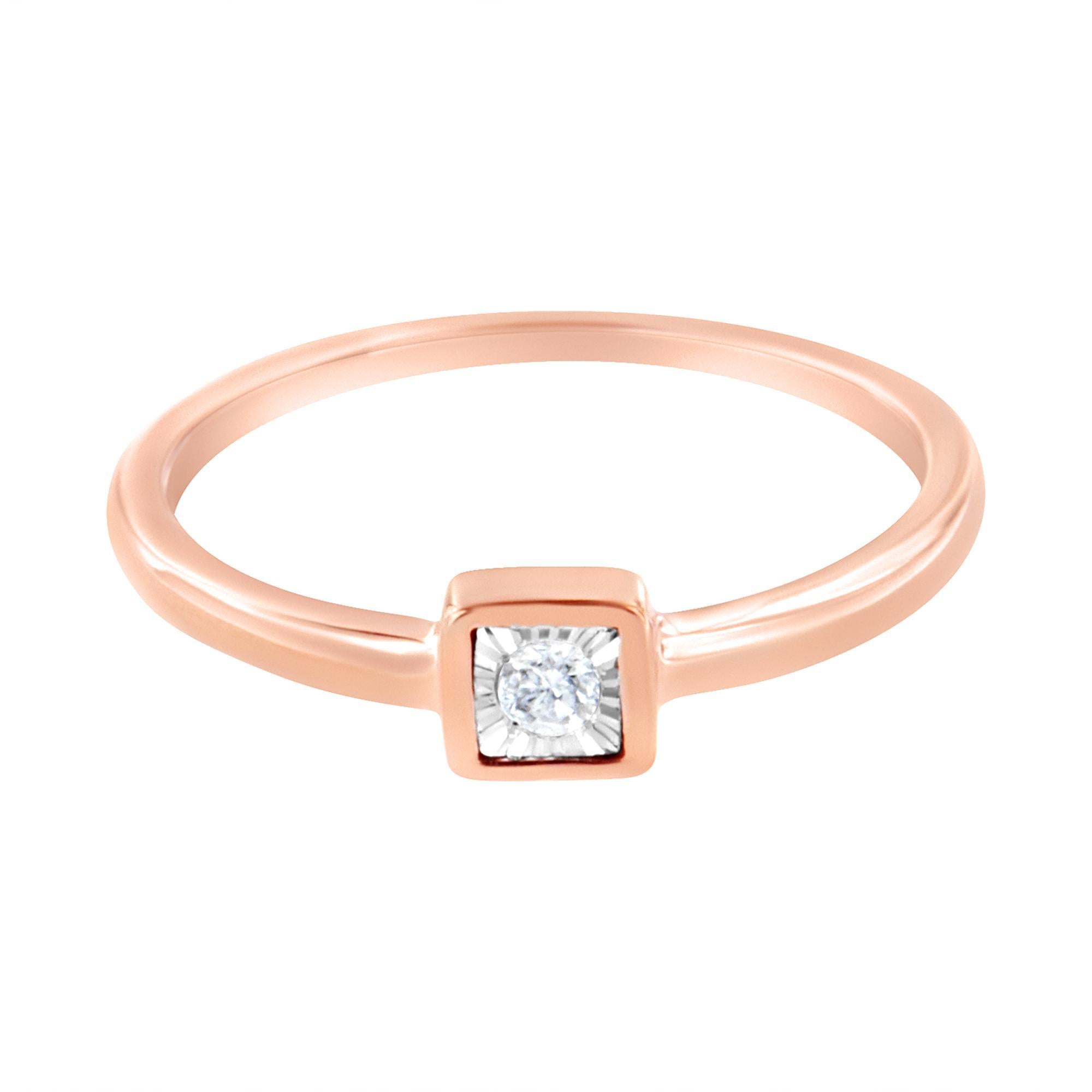 14K Rose Gold plattiert .925 Sterling Silber 1/20 cttw Miracle Set Diamant Ring (Moderne) im Angebot