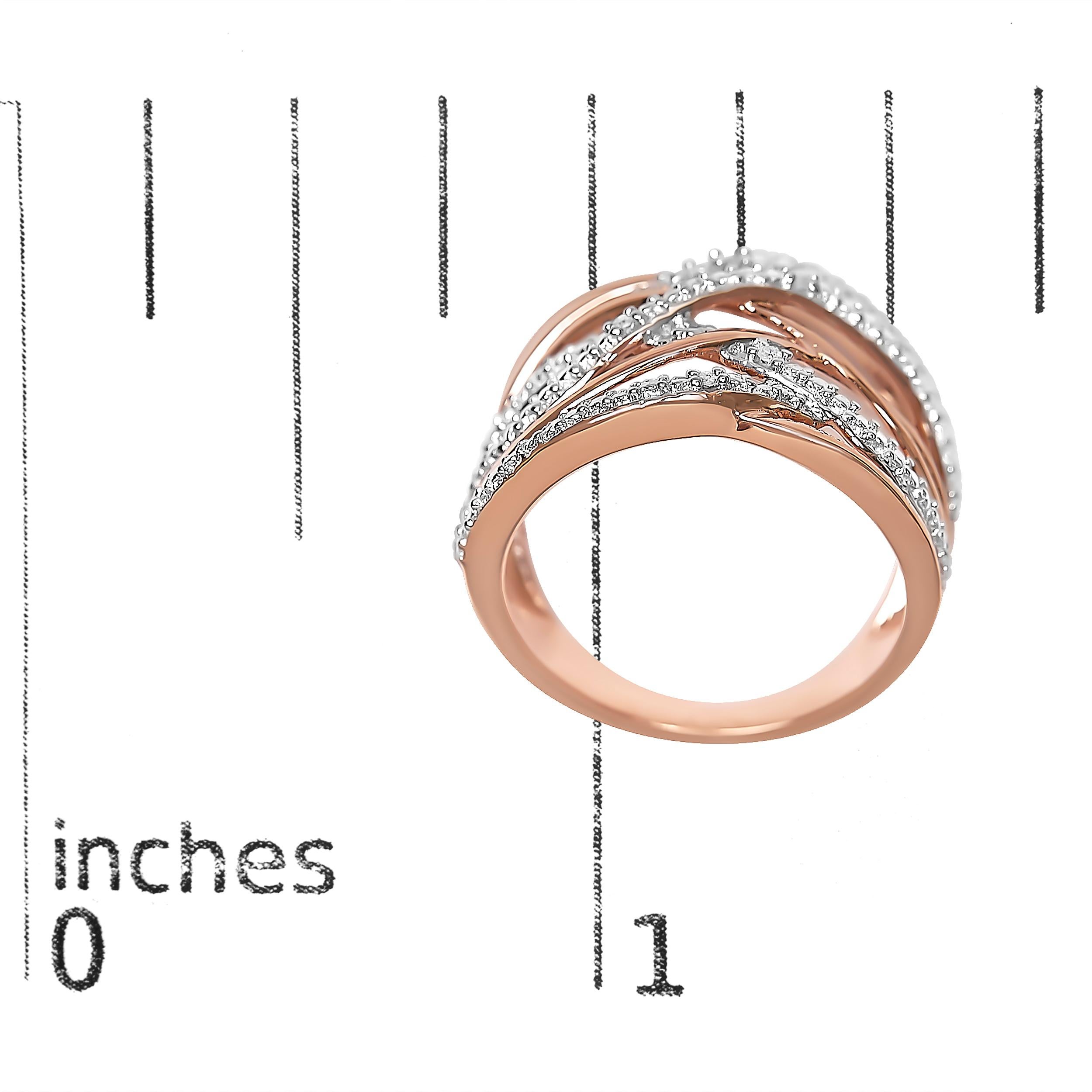 14K Rose Gold plattiert .925 Sterling Silber Diamant Akzent Crossover Ring Damen im Angebot