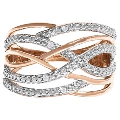 14K Rose Gold plattiert .925 Sterling Silber Diamant Akzent Crossover Ring