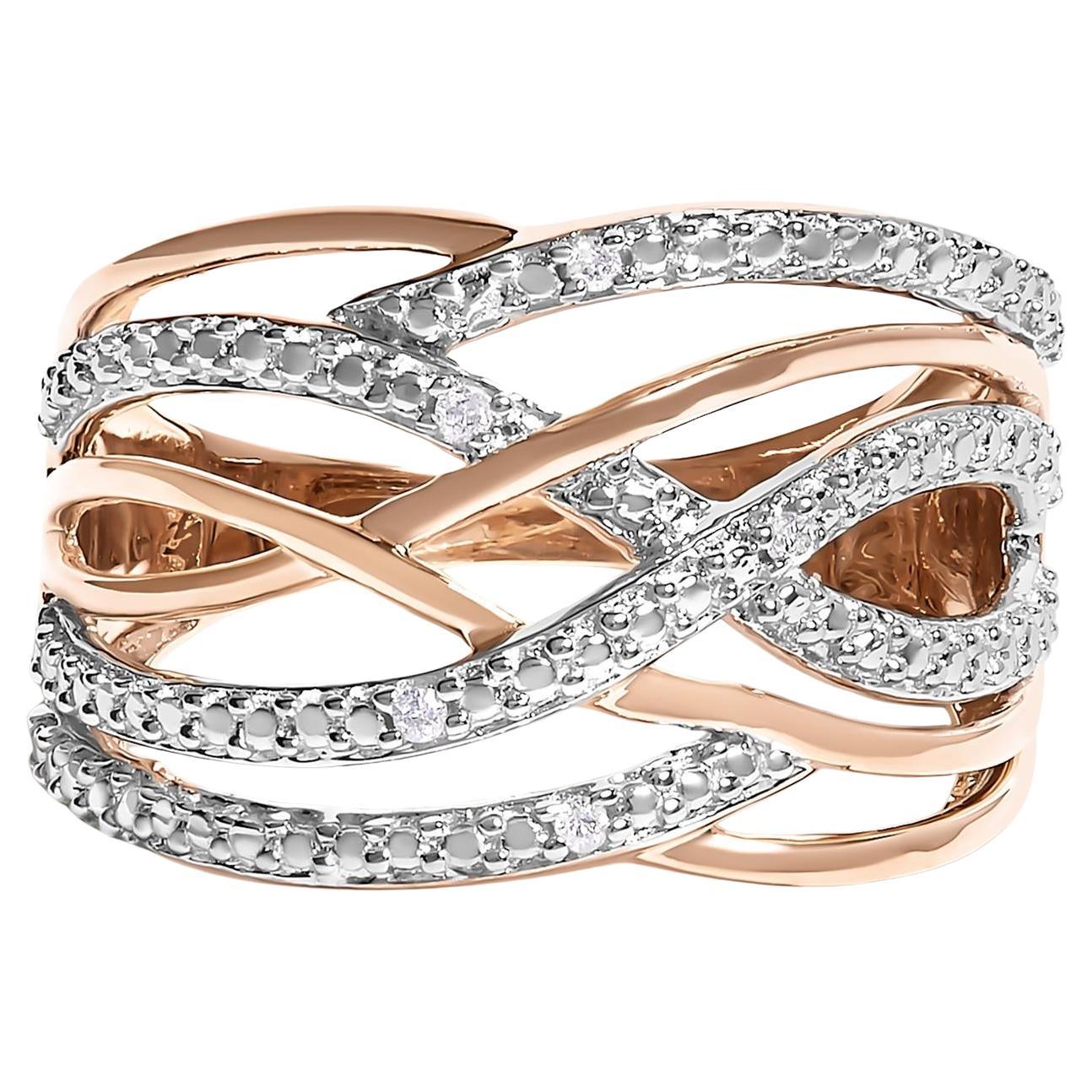 14K Rose Gold Plated .925 Sterling Silver Diamond Accent Crossover Ring