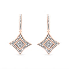 Pendants d'oreilles en or rose 14 carats et argent sterling 925 avec diamants ronds