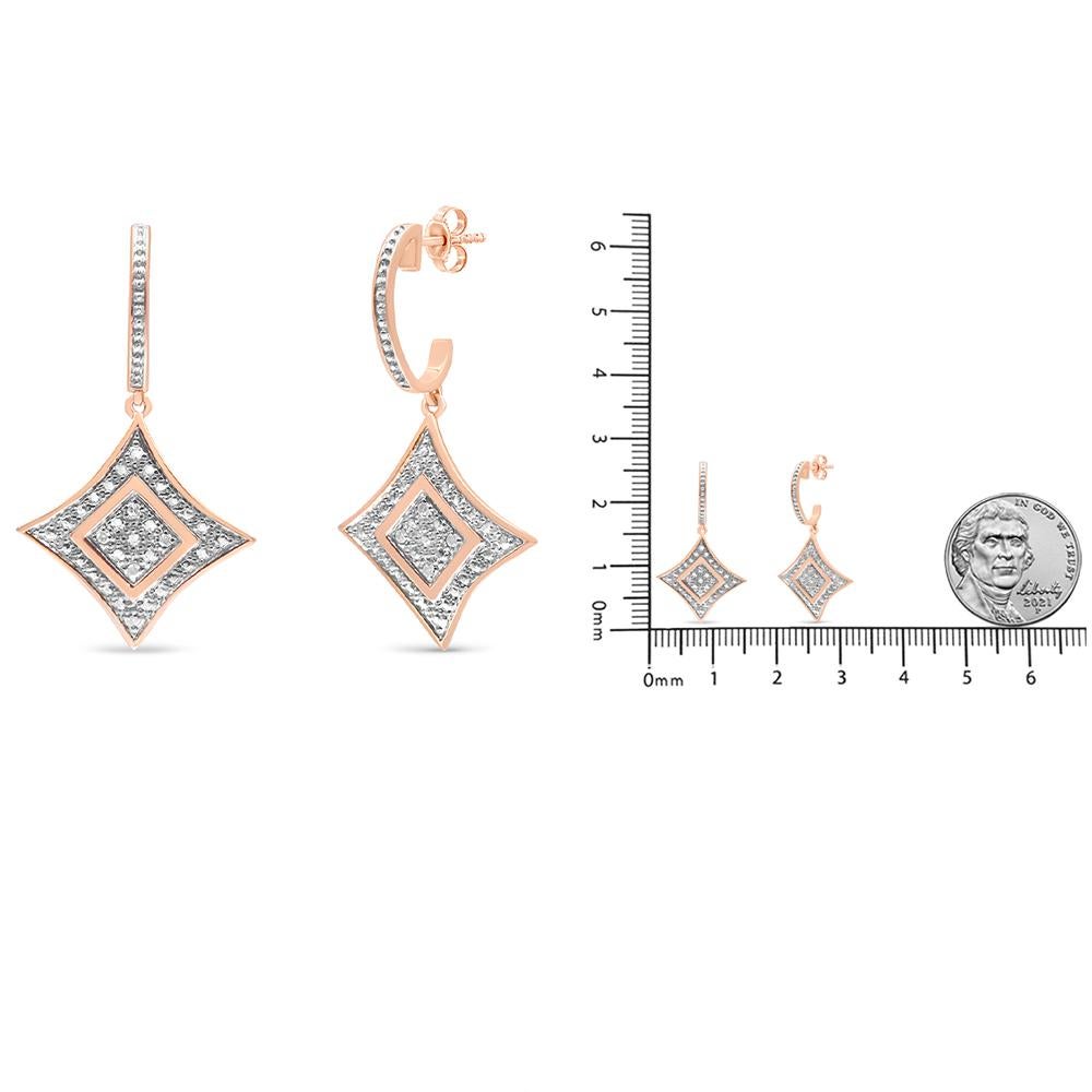 14K Rose Gold Plated .925 Sterling Silver Round Diamond Accent Dangle Earrings In New Condition In New York, NY