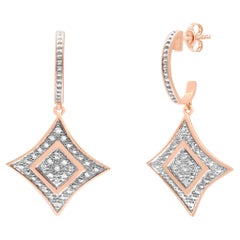 14K Rose Gold Plated .925 Sterling Silver Round Diamond Accent Dangle Earrings
