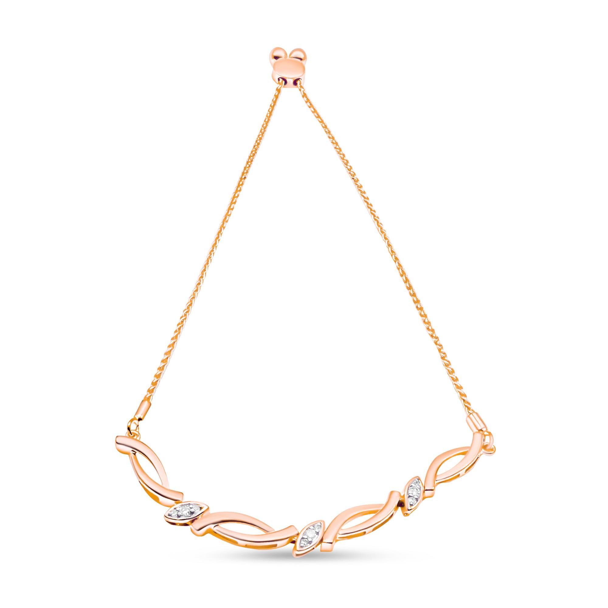 Moderno Bracciale Bolo con maglie a spirale alternate in argento placcato oro rosa 14K con 1/10 di carato di diamante in vendita