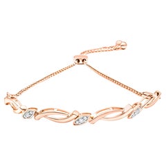 14K Rose Gold Plated Silver 1/10 Ct Diamond Alternating Swirl link Bolo Bracelet