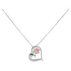 14K Rose Gold Plated Silver 1/10 Cttw Diamond Paw & Heart Pendant Necklace