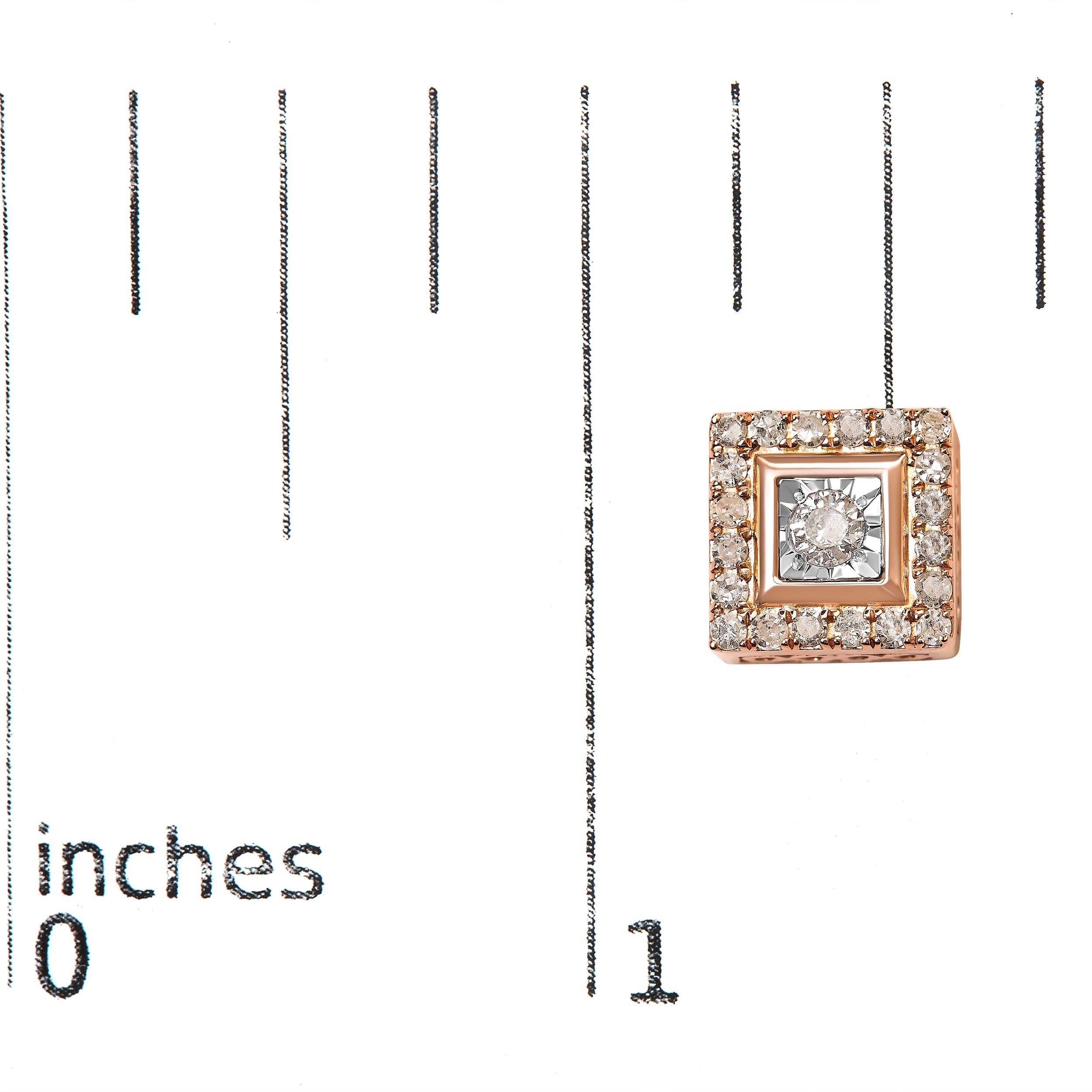 Taglio rotondo Orecchino con montatura quadrata a forma di aureola di diamanti da 1/2 carato in argento placcato oro rosa 14K in vendita